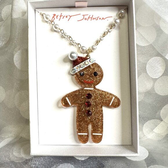 Betsey Johnson Gingerbread Holiday Christmas Necklace - NWT - Picture 2 of 4